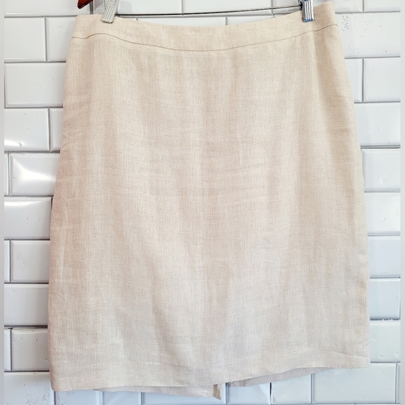 346 Brooks Brothers Ladies 100% Linen Soft Beige Knee Length Pencil Straight Ski - Picture 1 of 6